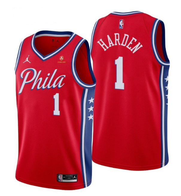 Men's Philadelphia 76ers #1 James Harden Red Statement Edition Stitched Jersey Men's Philadelphia 76ers #1 James Harden Red Statement Edition Stitched Jersey